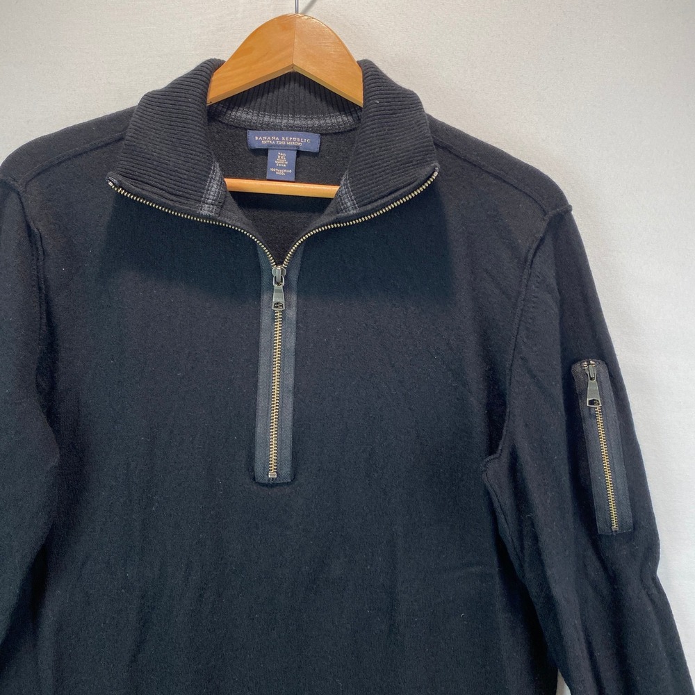 Banana Republic Extra Fine Merino Wool Quarter Zip Men L Black Utility Pocket